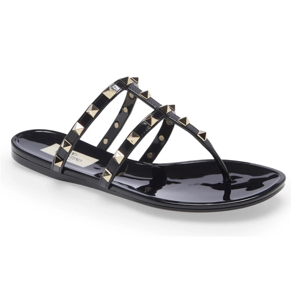 Valentino Jelly Thong Sandals Black/Gold